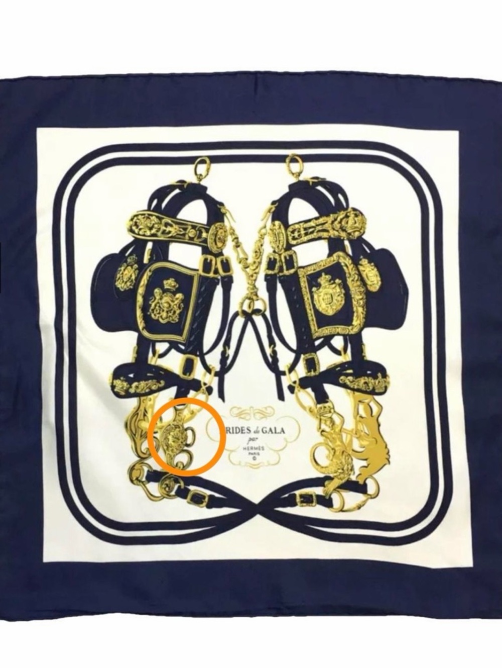 (1) Hermès—“Brides de Gala” Navy Silk Scarf, Vintage - Picture 5 of 7
